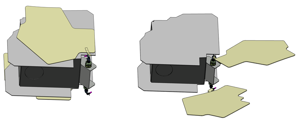 OneSat stowed (left) and deployed (right) configuration (on station)
