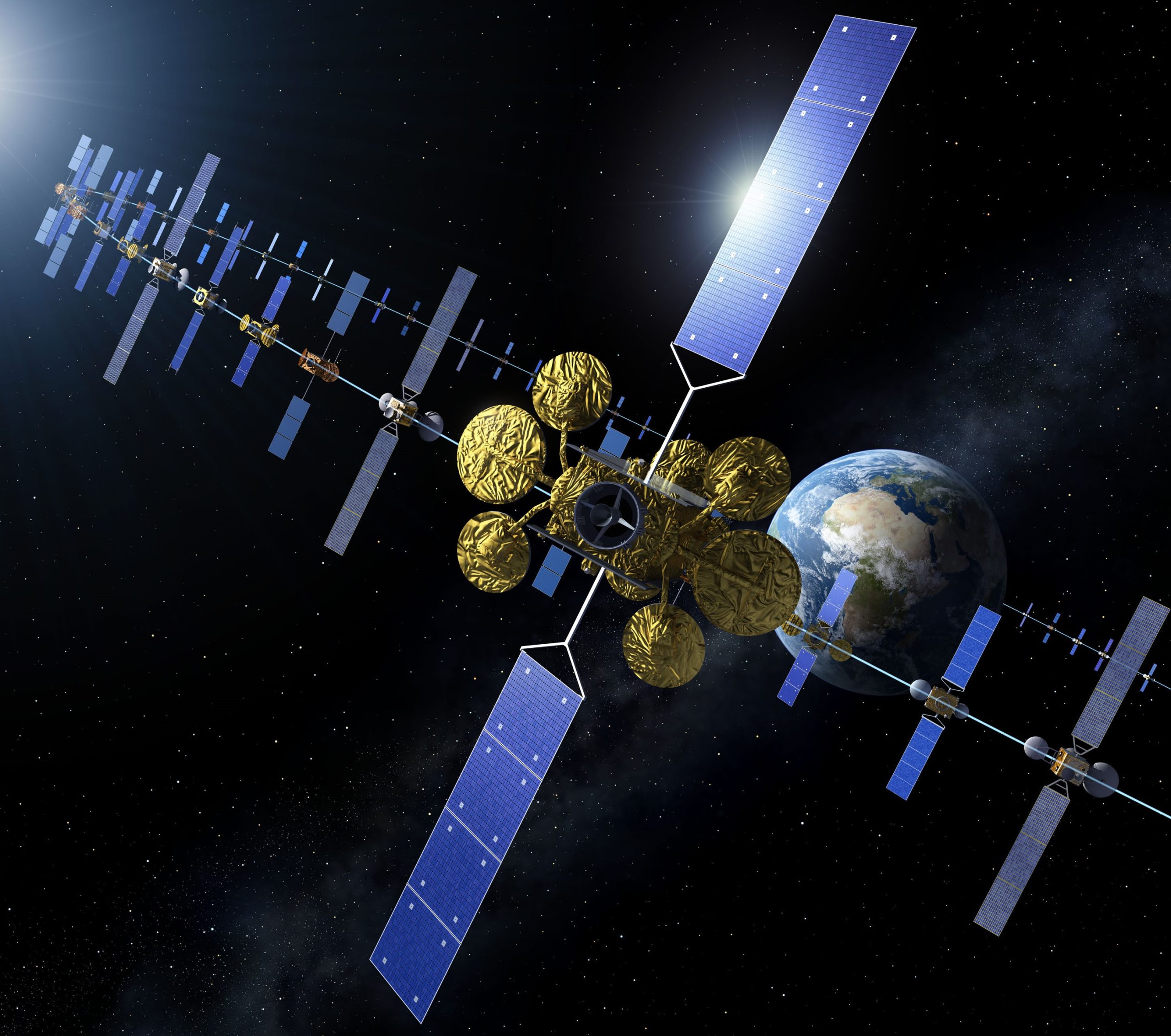 A constellation of satellites orbiting the Earth